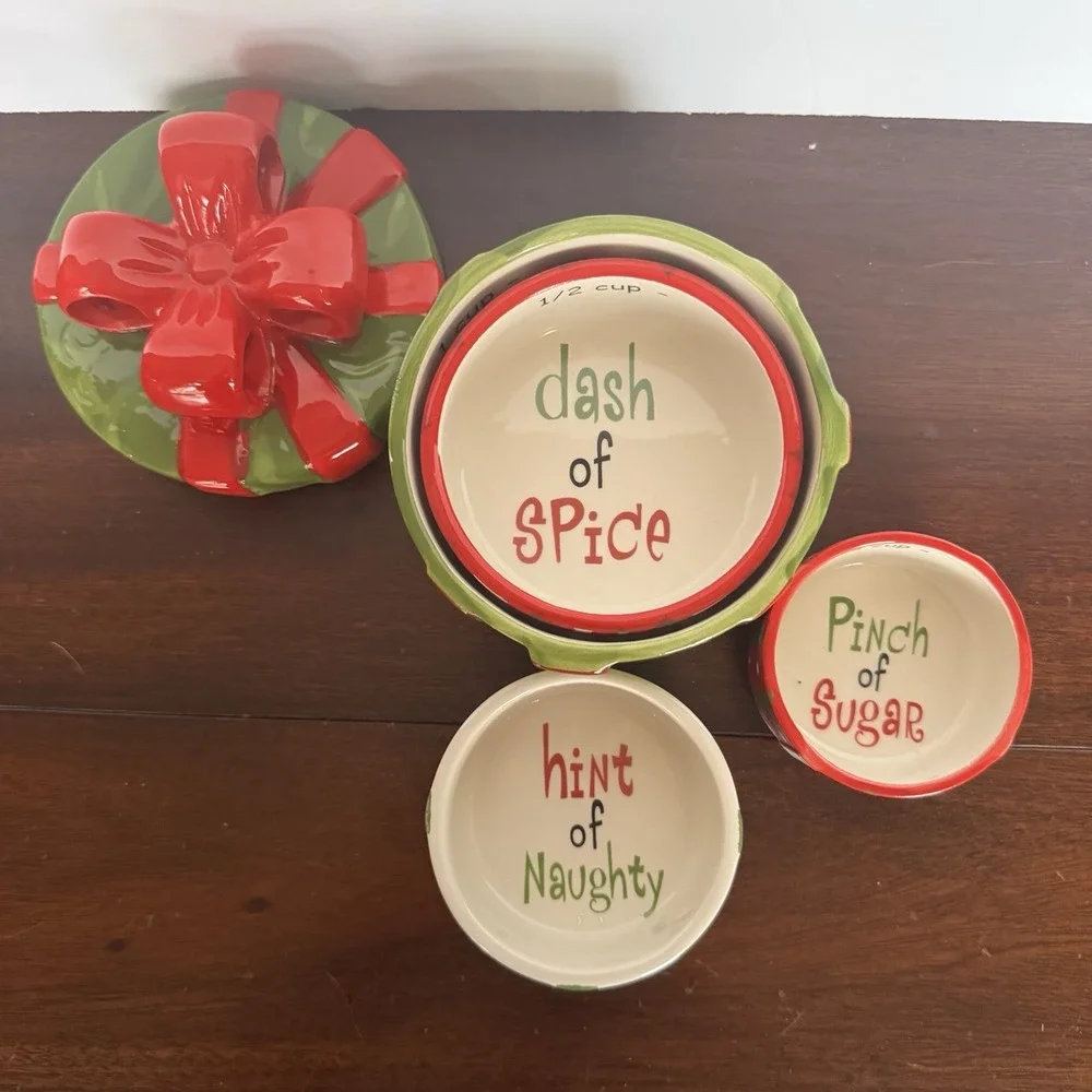 Pier 1 Christmas Ceramic Nesting Present Measuring Cups Genuine